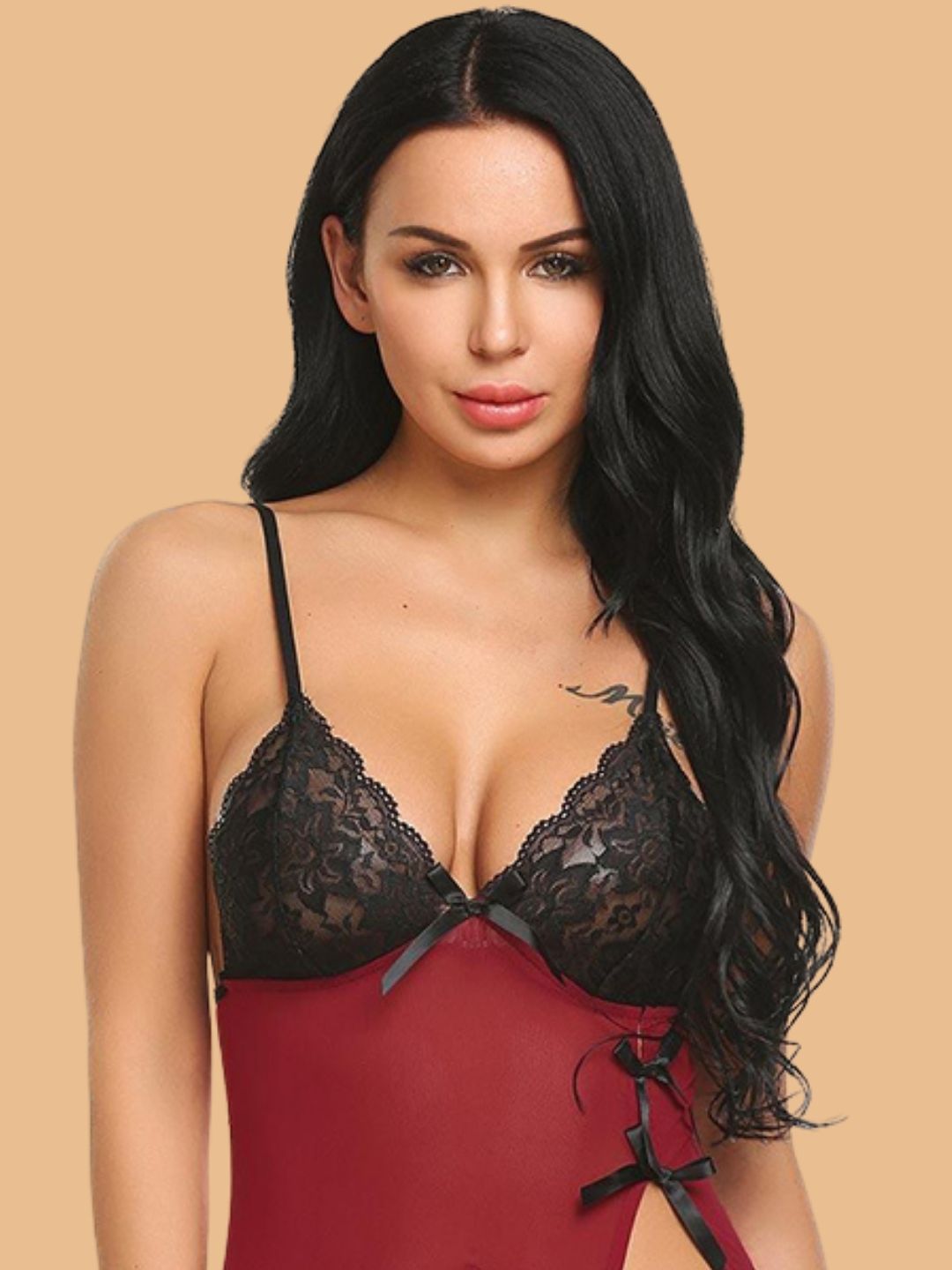 Women's Lace Cup Nightdress With Ribbon Tie Sides