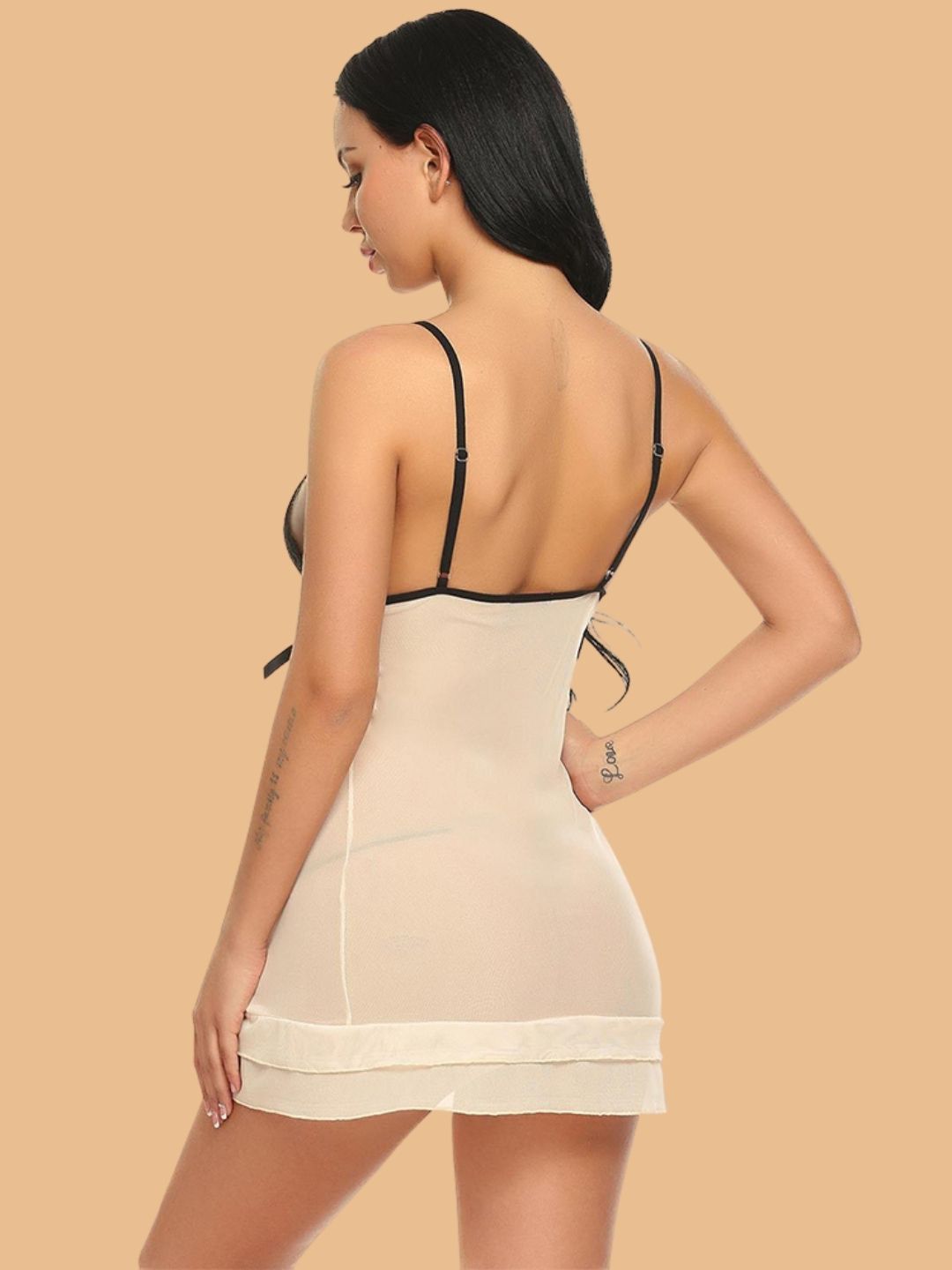 Women's Lace Cup Nightdress With Ribbon Tie Sides