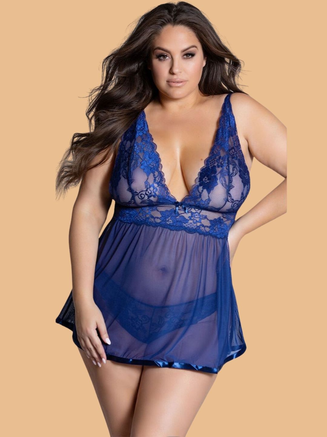Plus Size Floral Lace Halter Nightdress