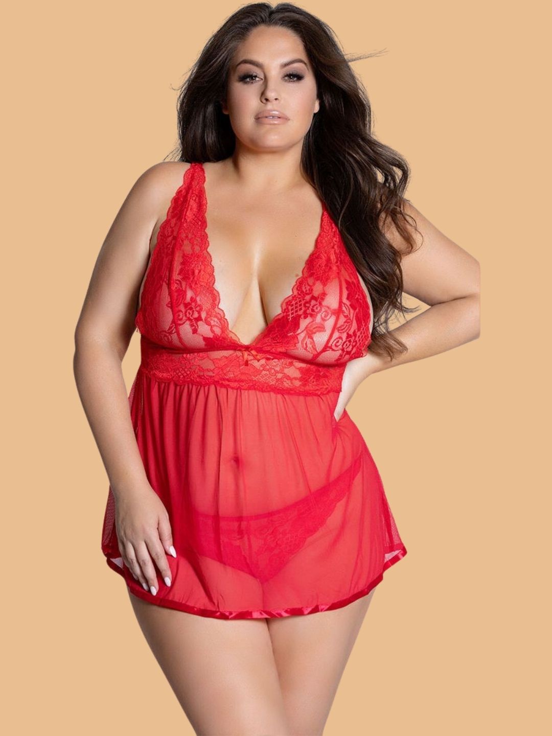 Plus Size Floral Lace Halter Nightdress