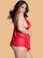 Plus Size Floral Lace Halter Nightdress