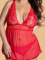 Plus Size Floral Lace Halter Nightdress