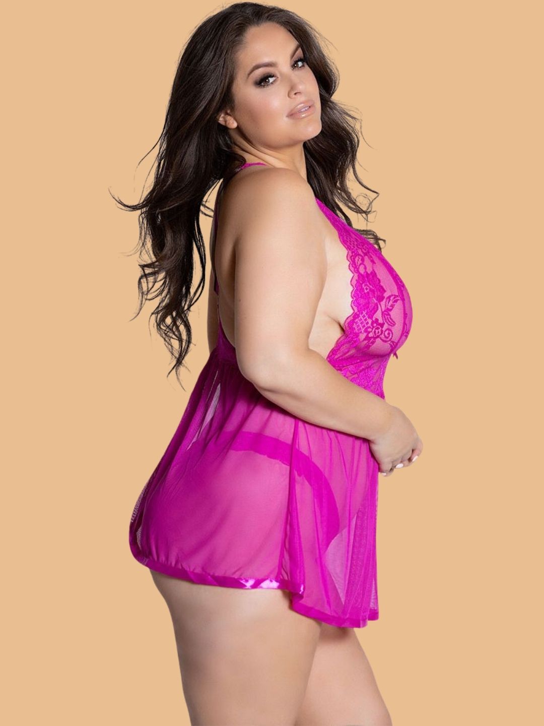 Plus Size Floral Lace Halter Nightdress