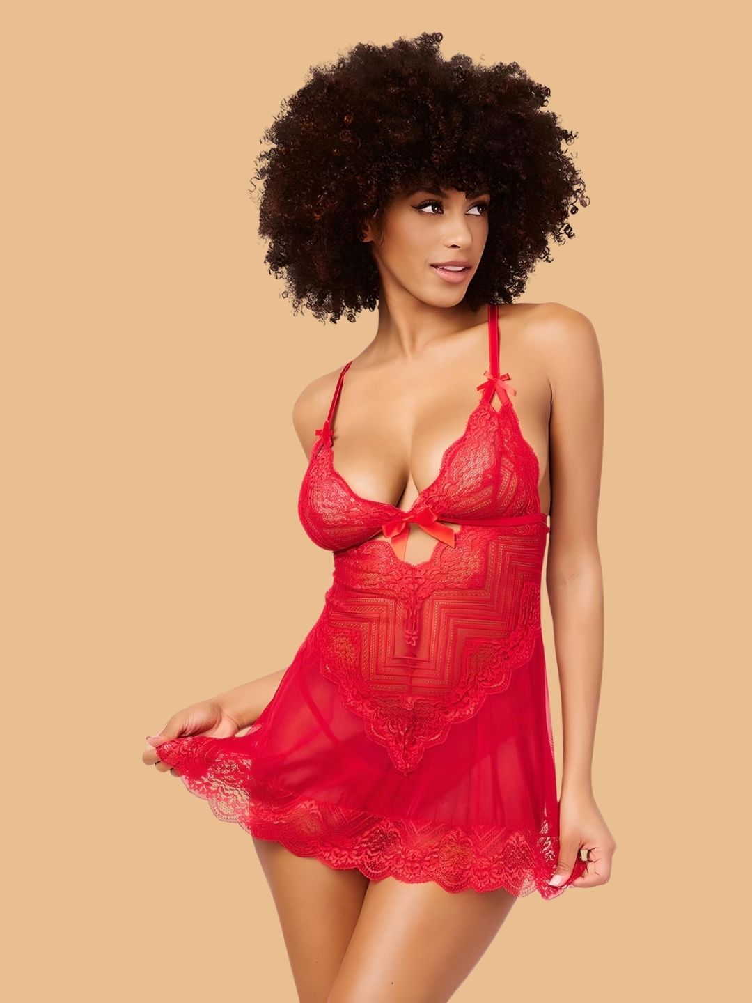 Women's Lace Nightdress With Bow Detail