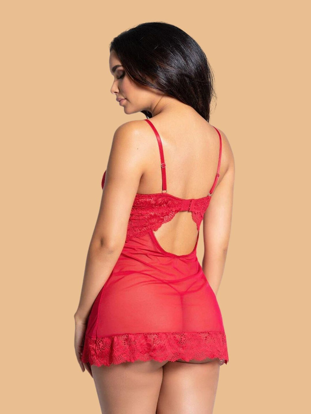 Women's Floral Lace Nightwear Set - Red