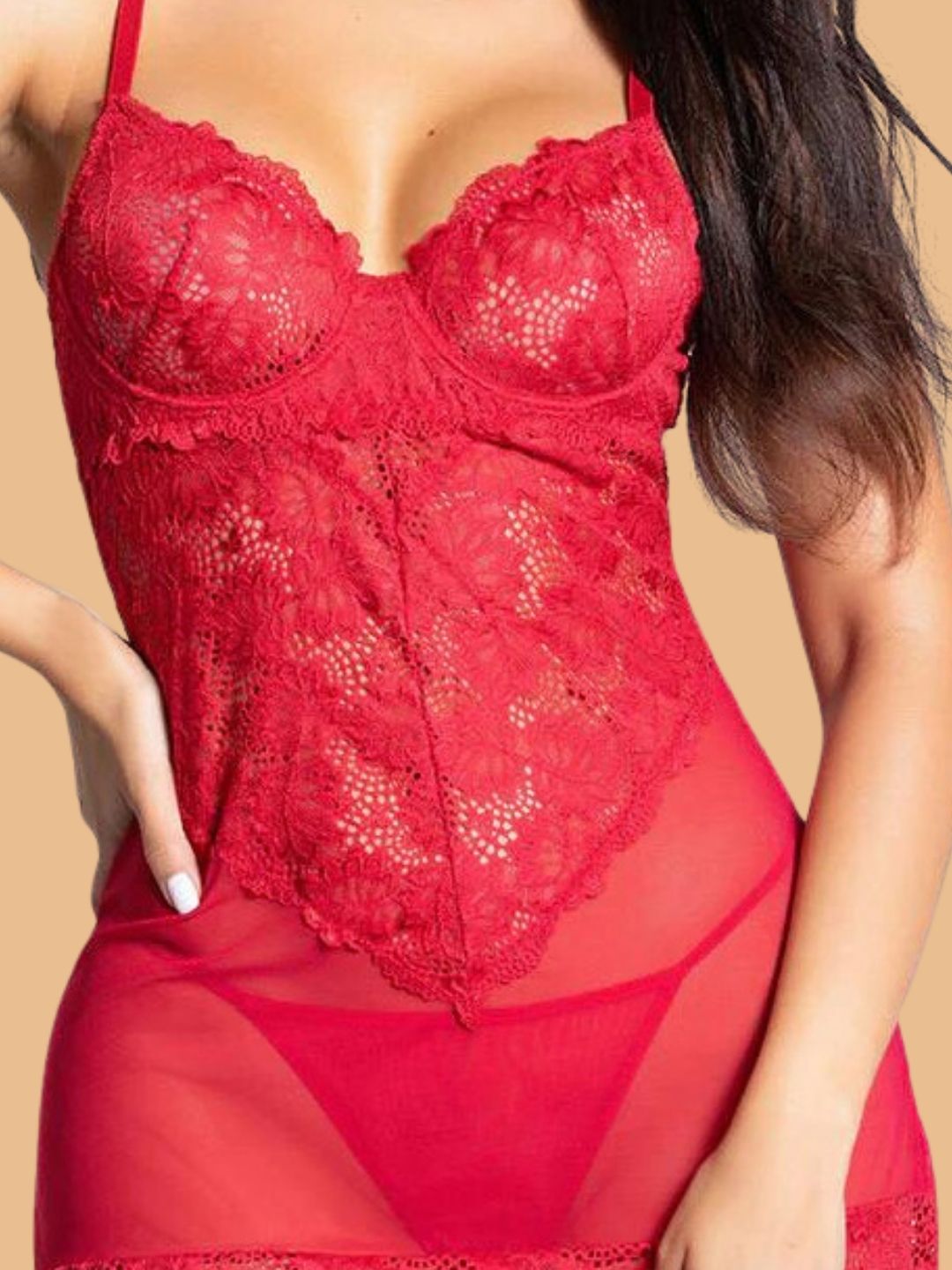 Women's Floral Lace Nightwear Set - Red