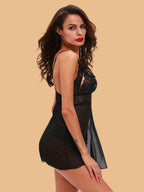 Women's Lace Nightdress - Black & Red