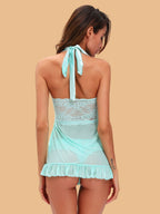 Women's Lace Bow Halter Nightdress With Brief