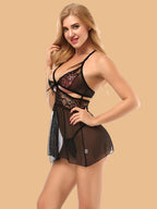 Women's Floral Lace Halter Nightdress With G-String