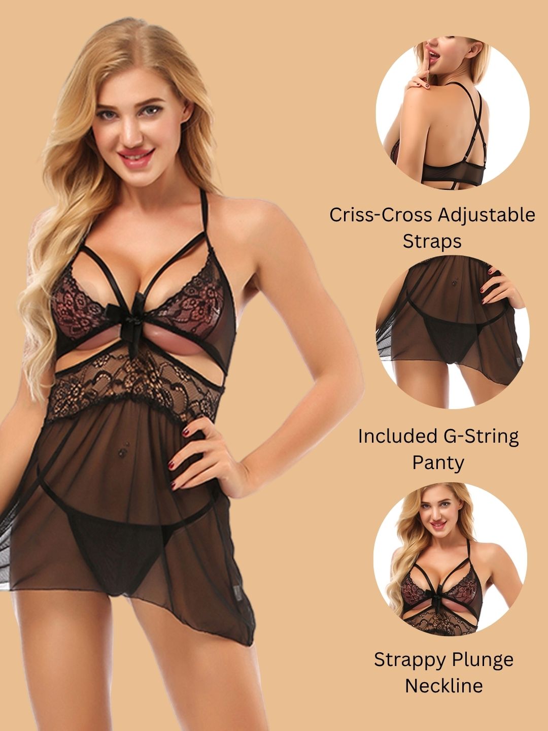 Strappy Lace Babydoll for women-11028