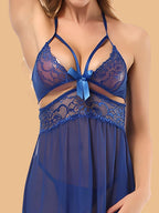 Women's Floral Lace Halter Nightdress With G-String