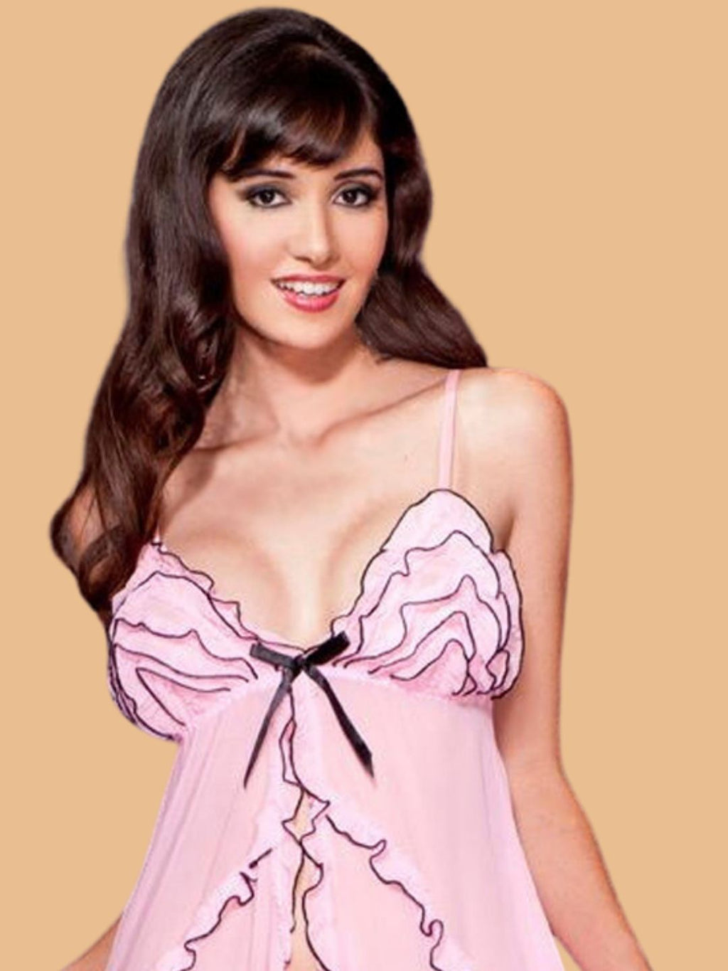 Women's Ruffle Bust Open Front Nightdress With Brief