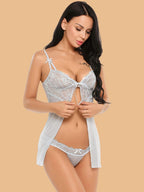 Women's Lace Open Front Nightdress With Thong