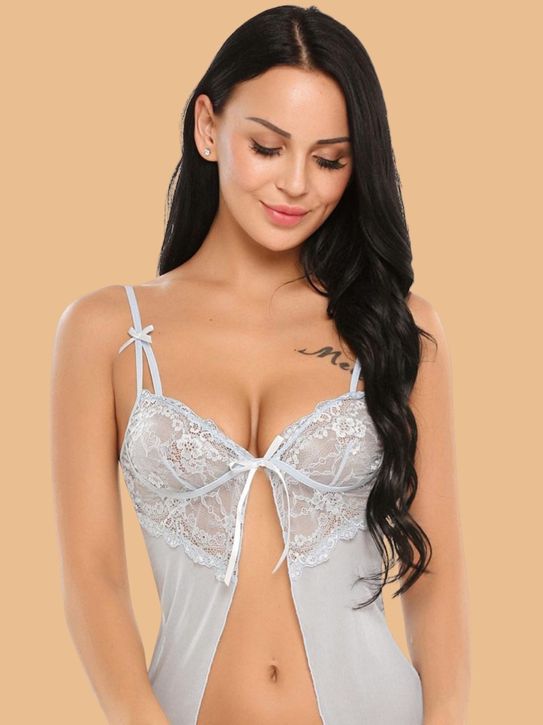 Women's Lace Open Front Nightdress With Thong
