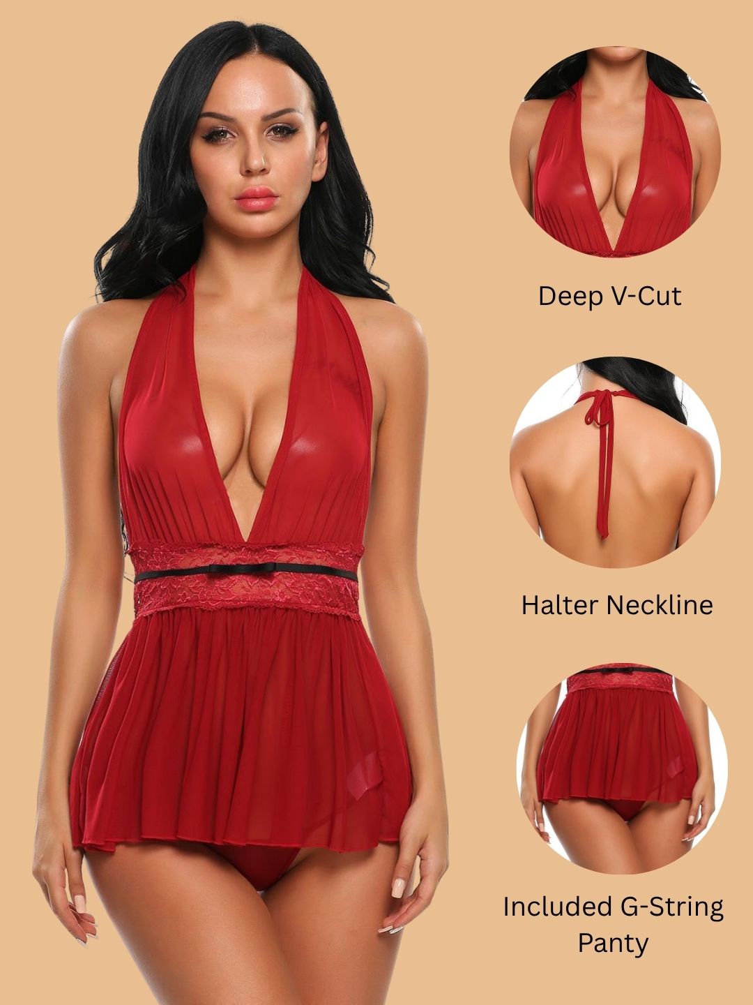 Halter Neck Babydoll for women-11078