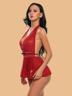 Women's Deep V Halter Nightdress With Lace Waistband