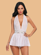 Women's Deep V Halter Nightdress With Lace Waistband