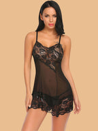 Women's lace hem nightdress with drawstring waist in black