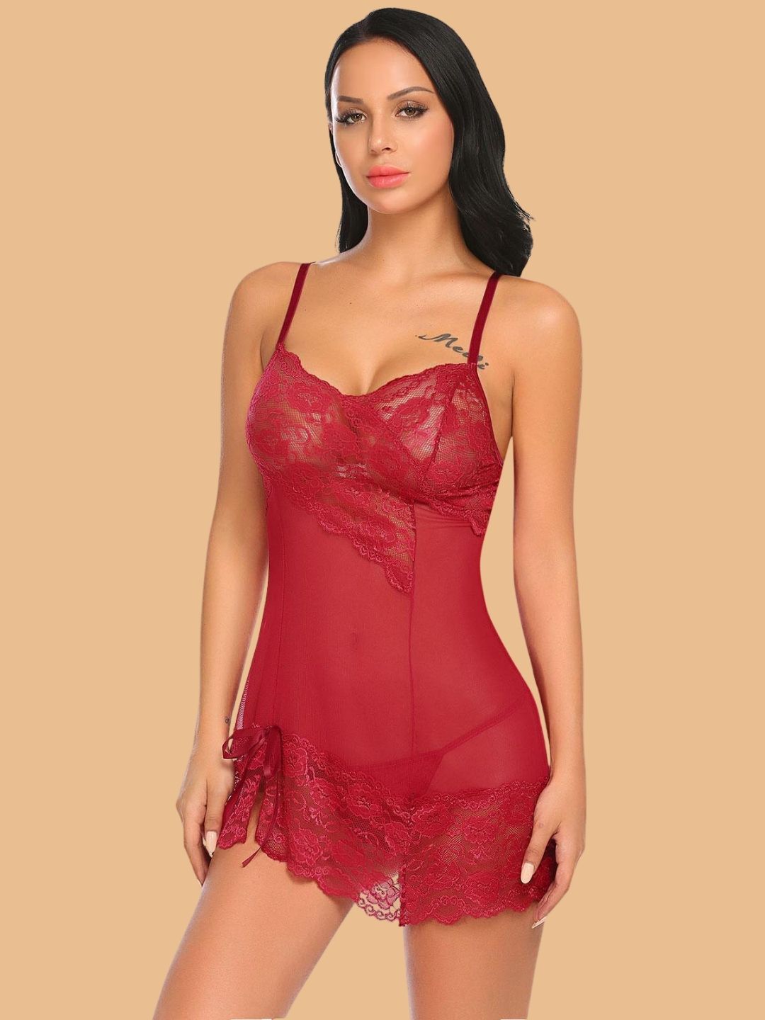 Women's Lace Sweetheart Nightdress With Drawstring