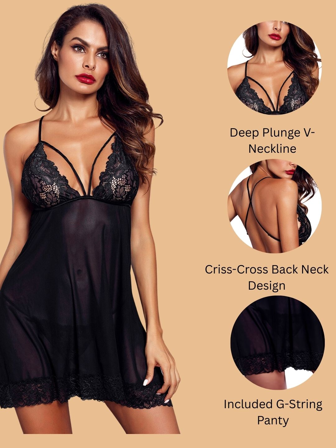 Deep V Neck Babydoll for women-11110