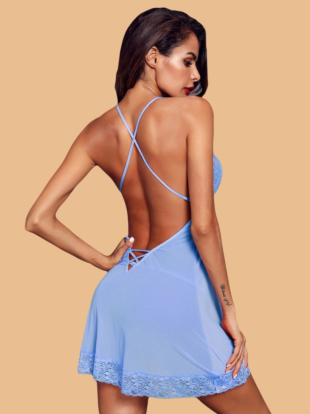 Women's Lace Nightdress - Deep V Neck