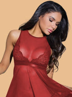 Women's Round Neck Nightdress With Lace Bust