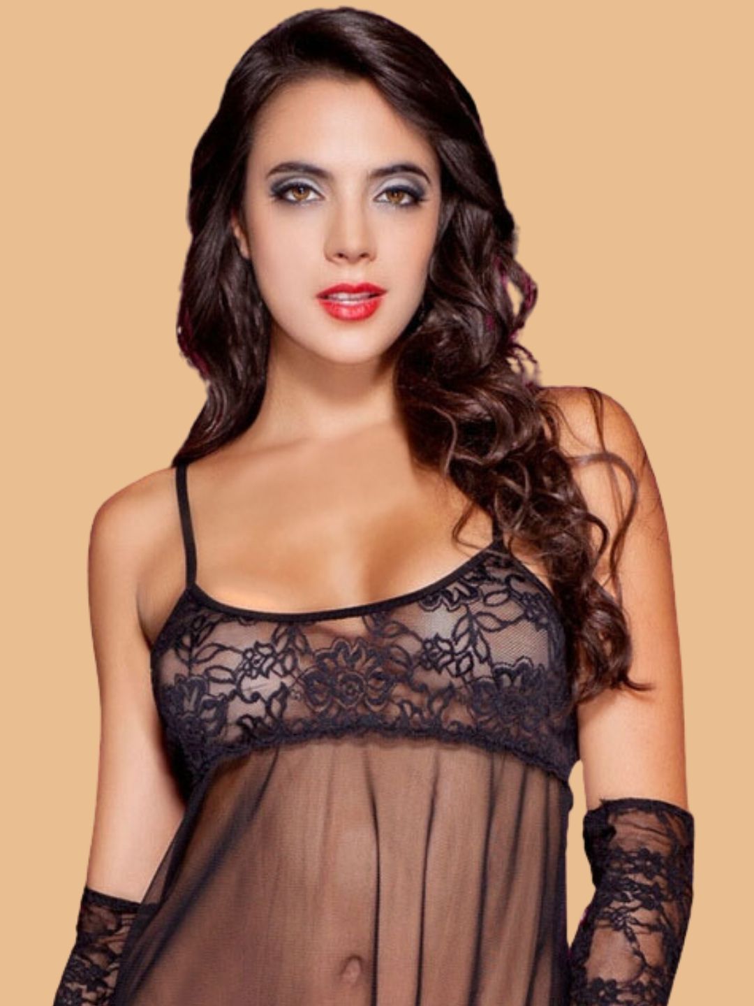 Women's Lace Nightdress With Gloves Set