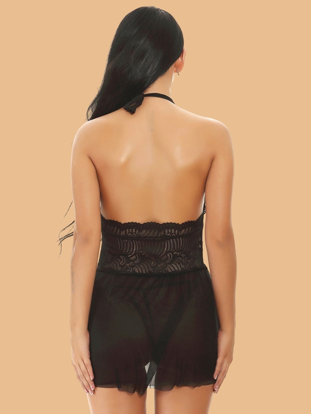 Women's Halter Neck Nightdress With Lace Waist