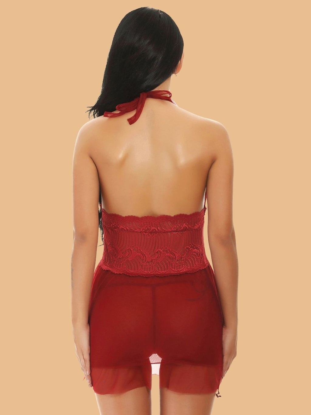 Women's Halter Neck Nightdress With Lace Waist