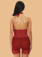 Women's Halter Neck Nightdress With Lace Waist