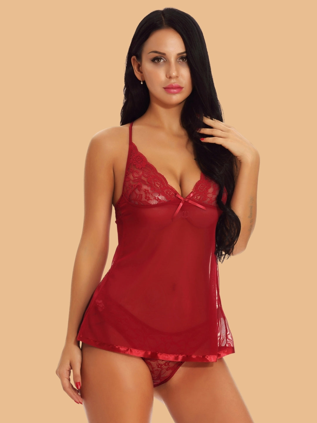 Women's Lace Bust Nightdress With Thong