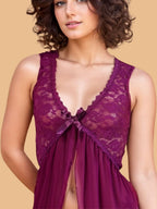 Women's Lace V Neck Open Front Nightwear Set With Brief