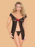 Women's Lace Off Shoulder Nightwear Set With Thong