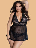 Plus Size Lace Halter Nightdress With Brief