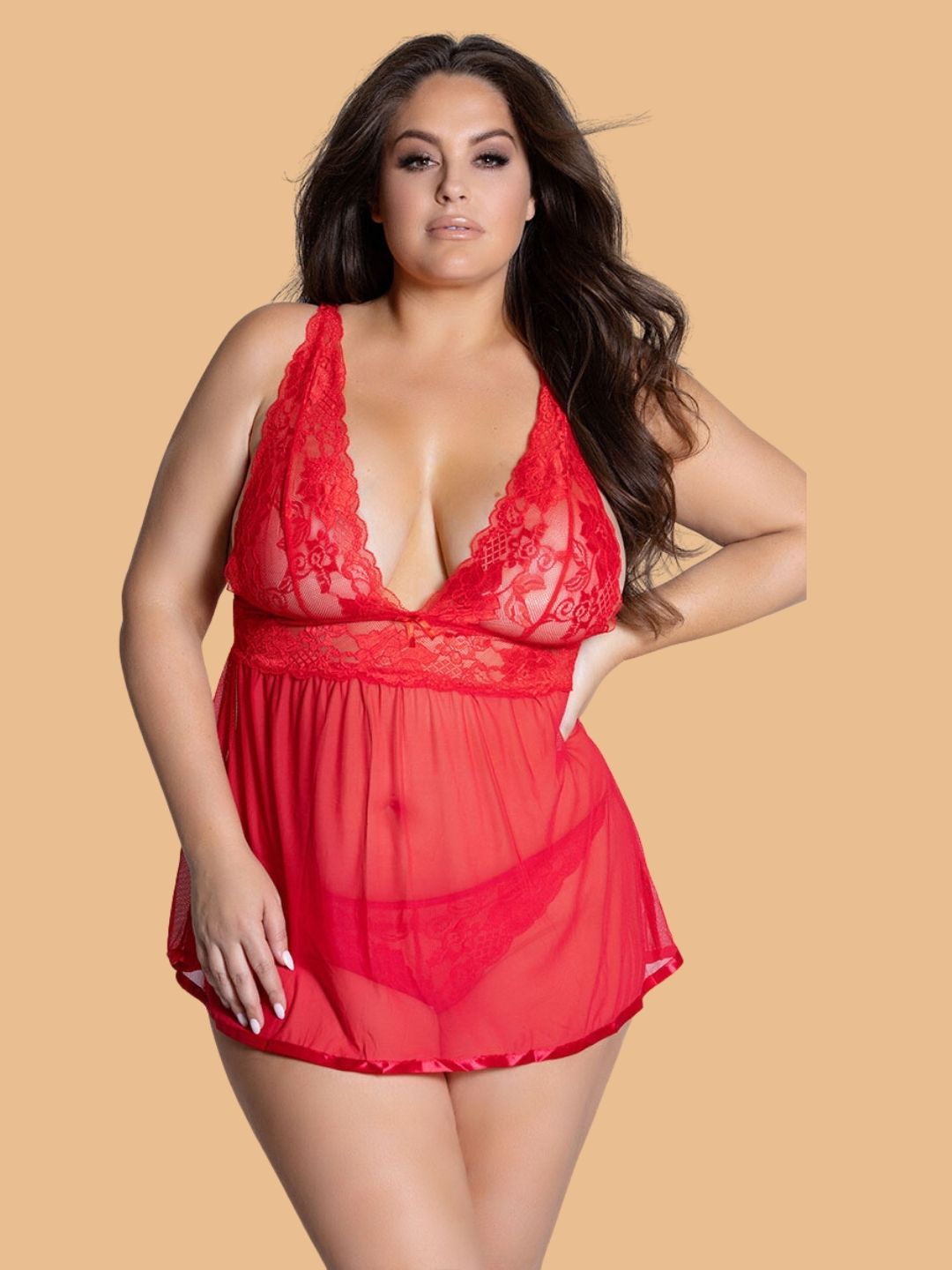 Plus Size Lace Halter Nightdress With Brief