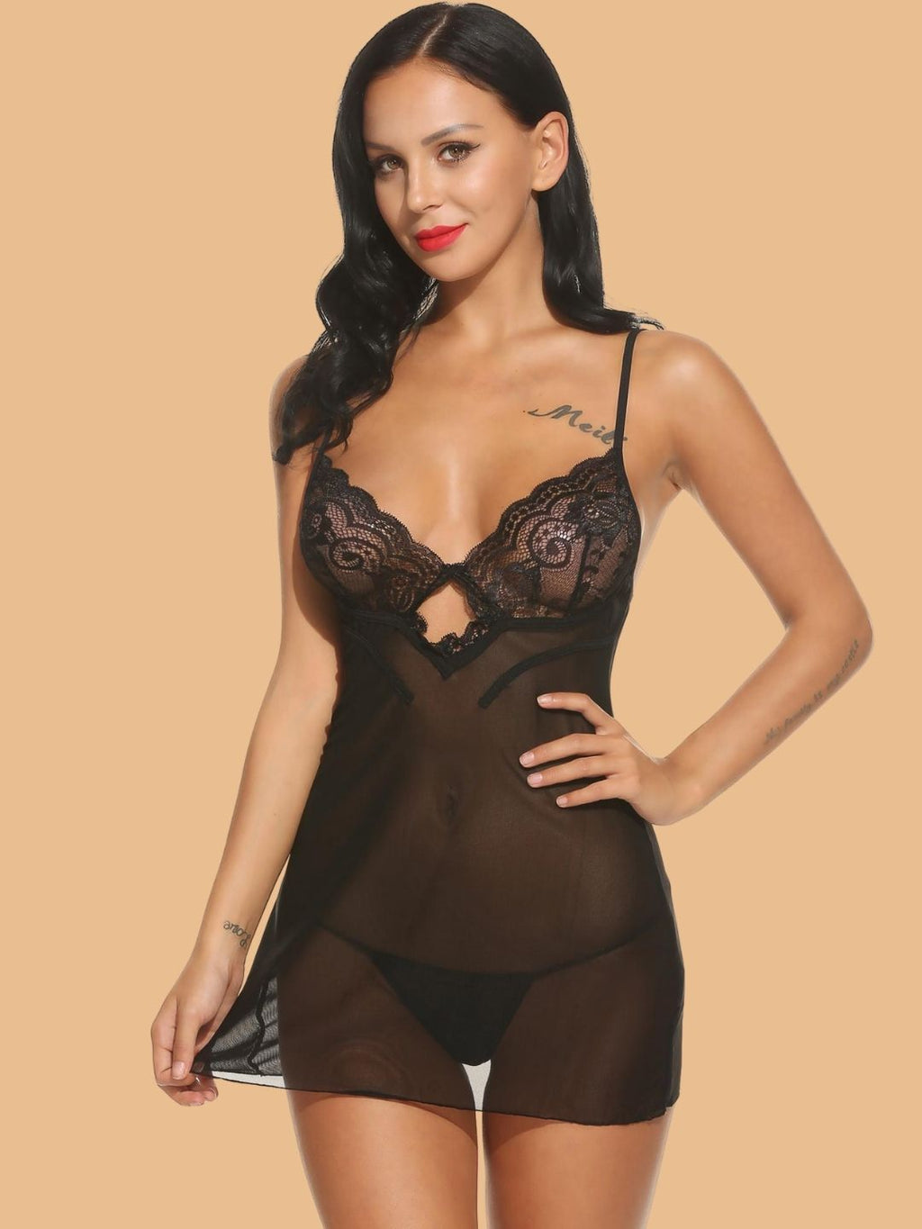 Women's Keyhole Lace Nightdress With G-String