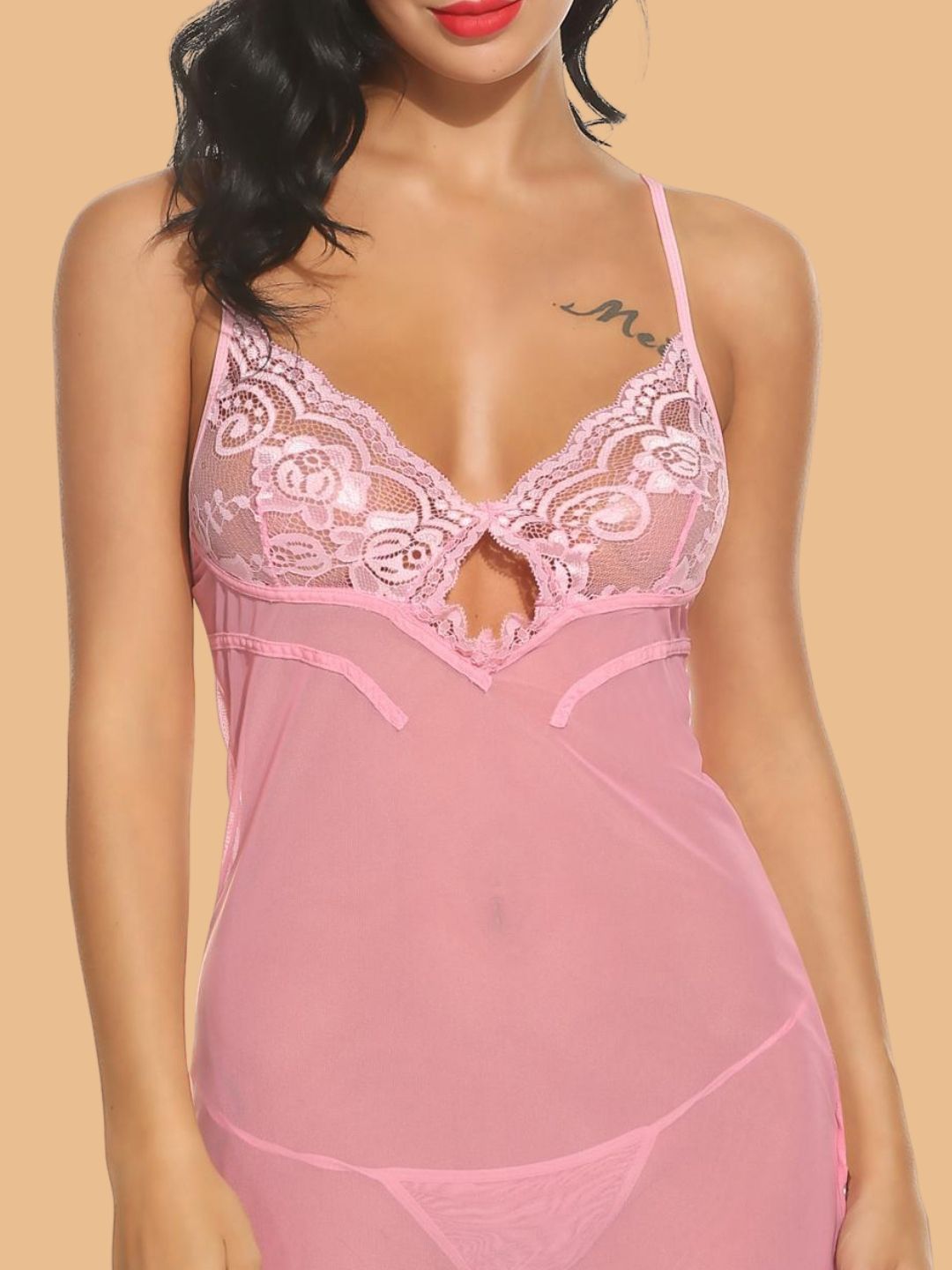 Women's Keyhole Lace Nightdress With G-String