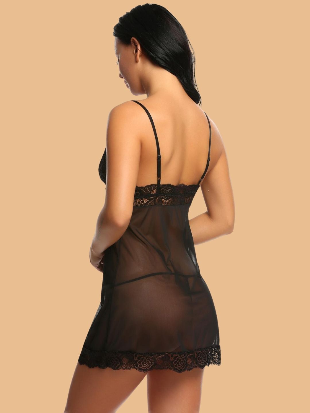 Women's Rose Lace Nightdress With G-String