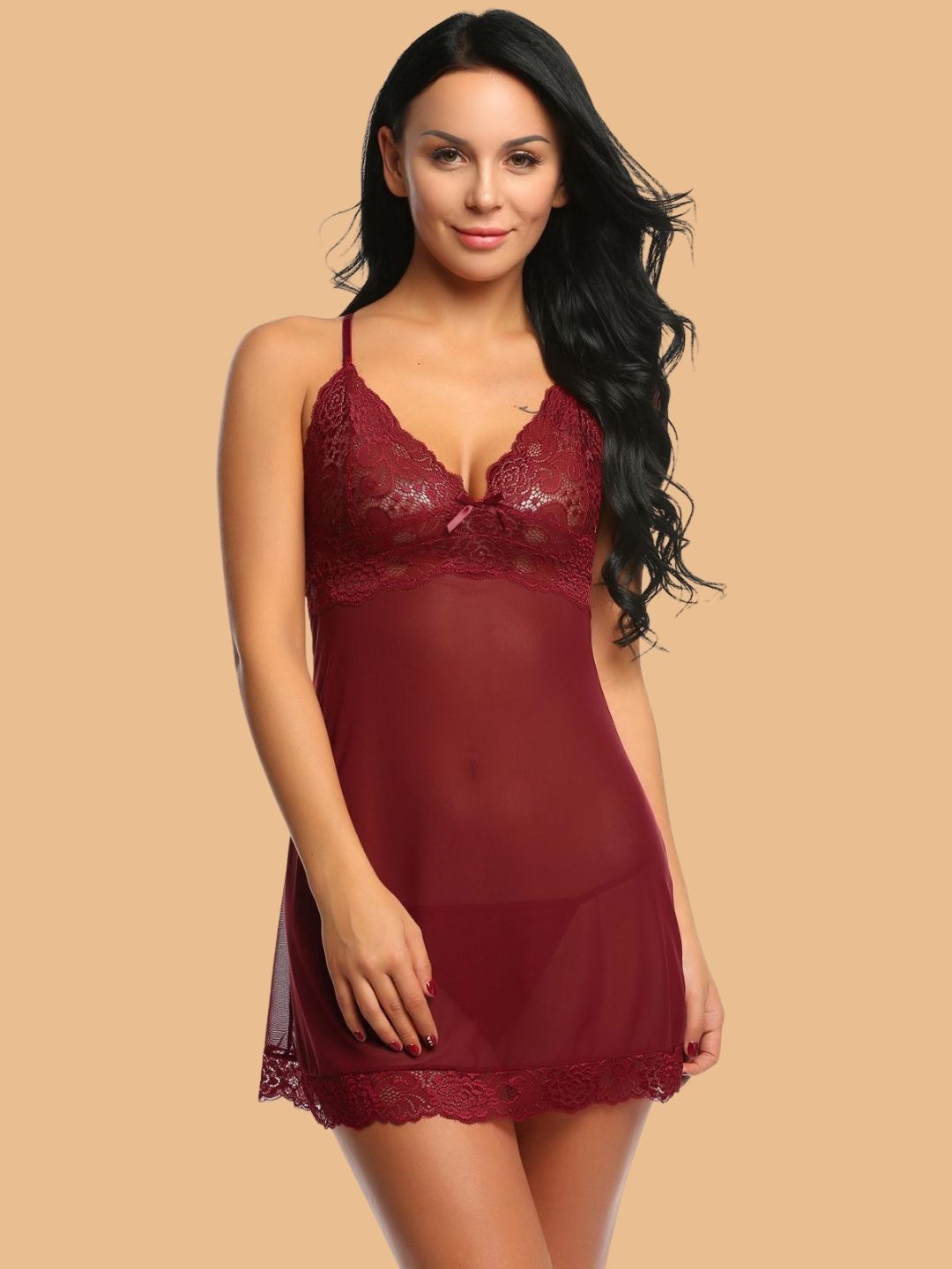 Women's Rose Lace Nightdress With G-String
