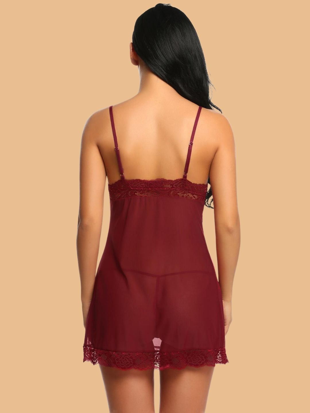 Women's Rose Lace Nightdress With G-String