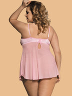 Women's Plus Size Lace Nightdress - Light Pink
