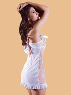 Women's Floral Lace Nightdress With G-String - White