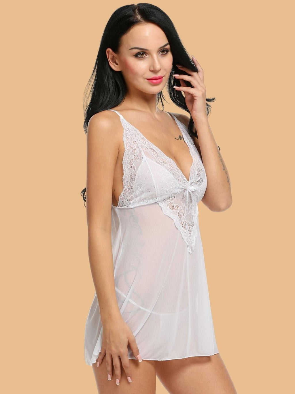 Women's Lace Bow Tie Spaghetti Strap Nightdress