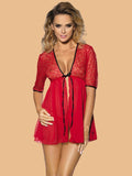 Women's Lace Short Sleeve Open Front Nightdress