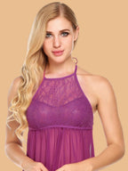 Women's Lace Yoke Halter Nightdress With G String