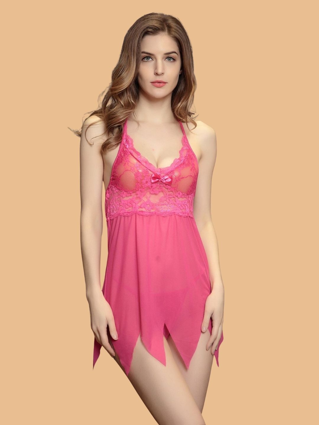 Women's Lace Halter Nightdress With G String