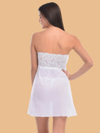 Women's Lace Strapless Nightdress With Ribbon Belt & G String