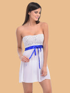 Women's Lace Strapless Nightdress With Ribbon Belt & G String