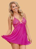 Women's Lace Bow Halter Neck Nightdress With G String