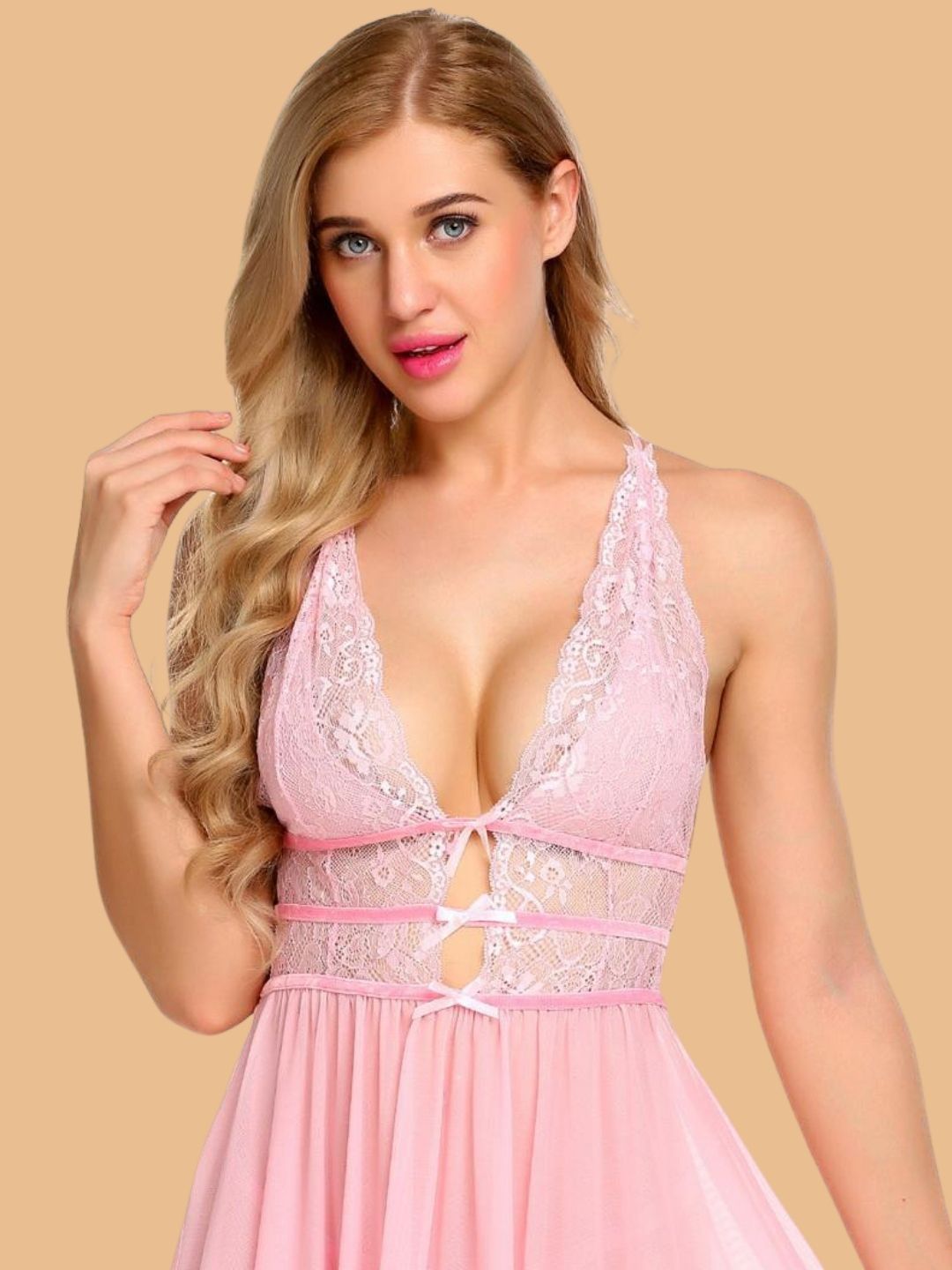 Women's Lace Tie Front Nightdress With G String